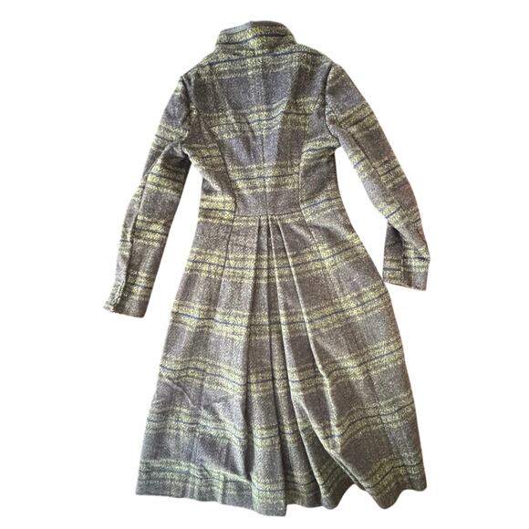 NEW Aporia.AS Wool Blend Plaid Brown Green Long Winter Coat XS leather trim - Picture 2 of 9